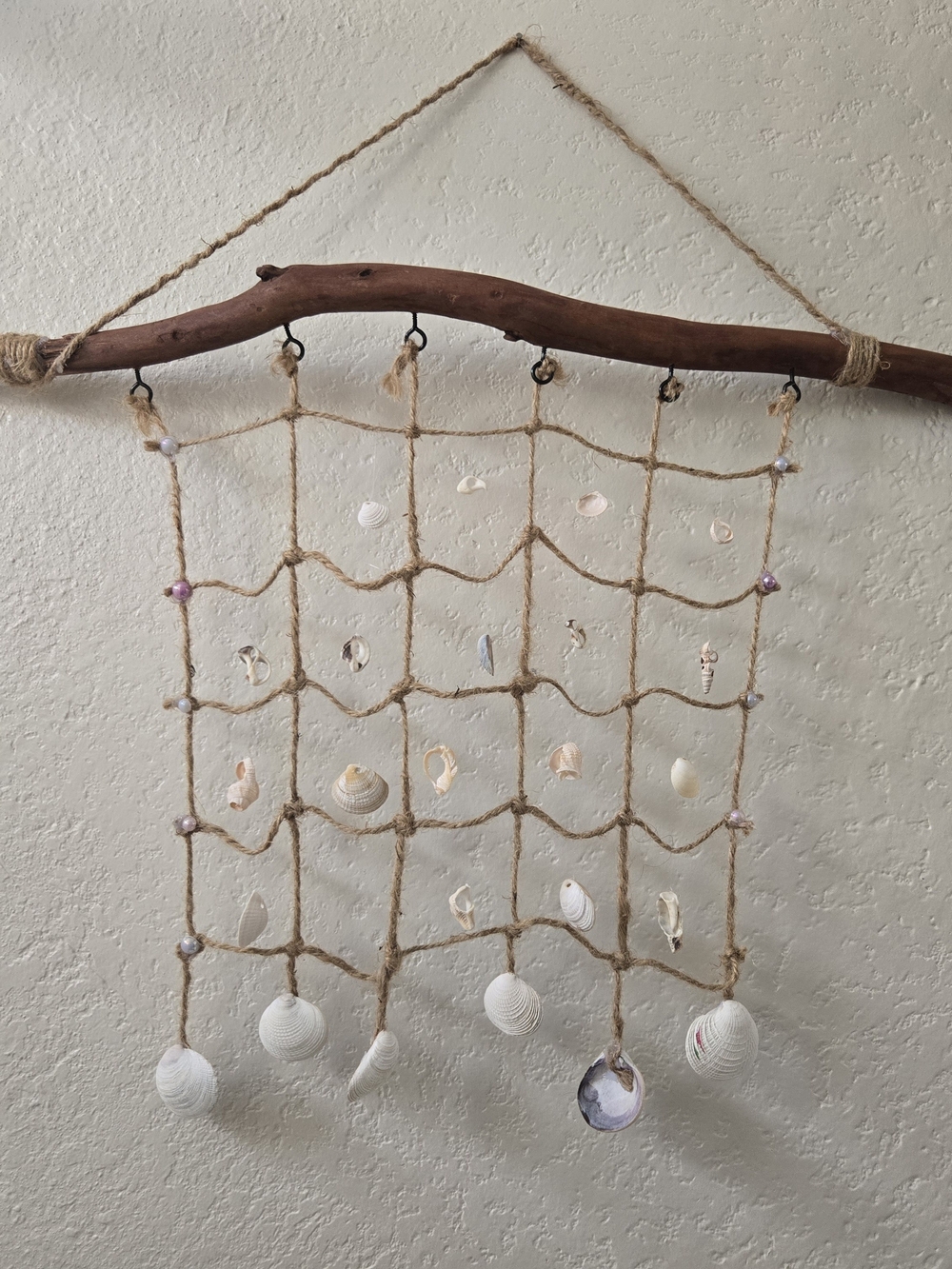 Handmade Coastal Seashell Wall Hanging - Natural Brown and White